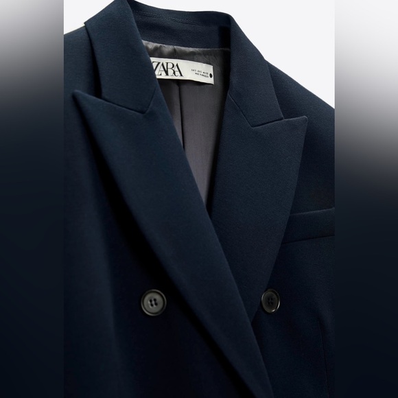 Zara Bloggers Fav Navy Blue Tailored Double Breasted Lapel Collar Blazer‎ Zs S - Picture 10 of 16